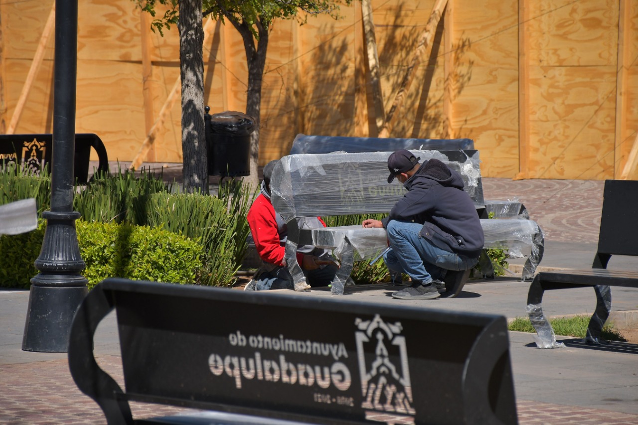 Sustituyen 100 bancas en el Jardín Juárez