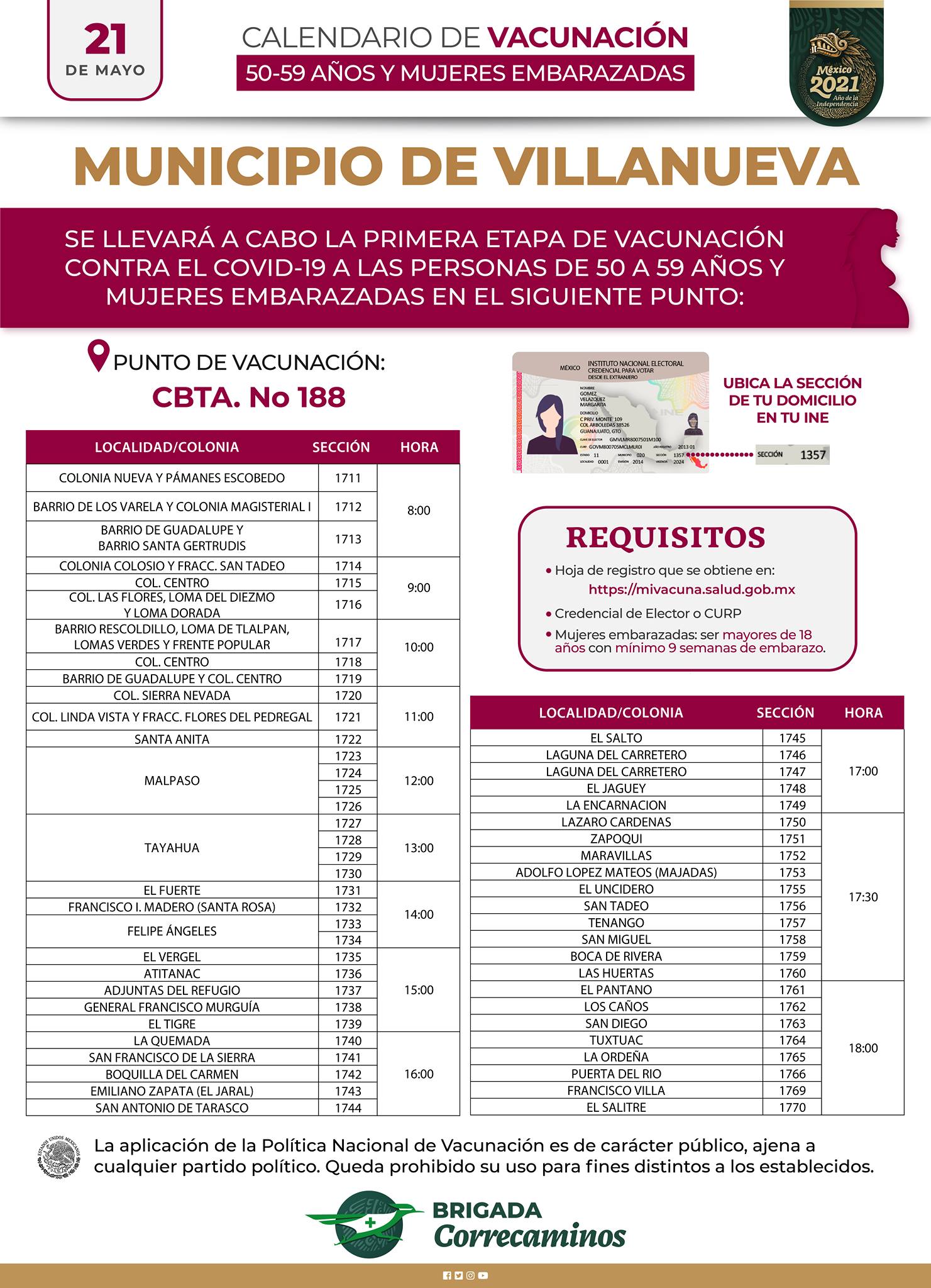 Este viernes, vacunación en Villanueva, Calera y Enrique Estrada