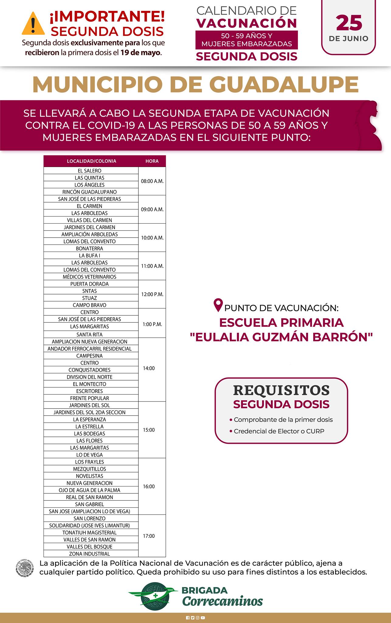 Este viernes inmunización de segunda dosis en Zacatecas y Guadalupe